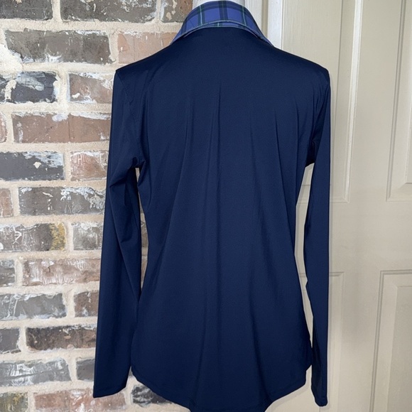 Lady Hagen Navy Blue Clubhouse Long Sleeve Polo Plaid Johnny Collar Sz M - Picture 6 of 11